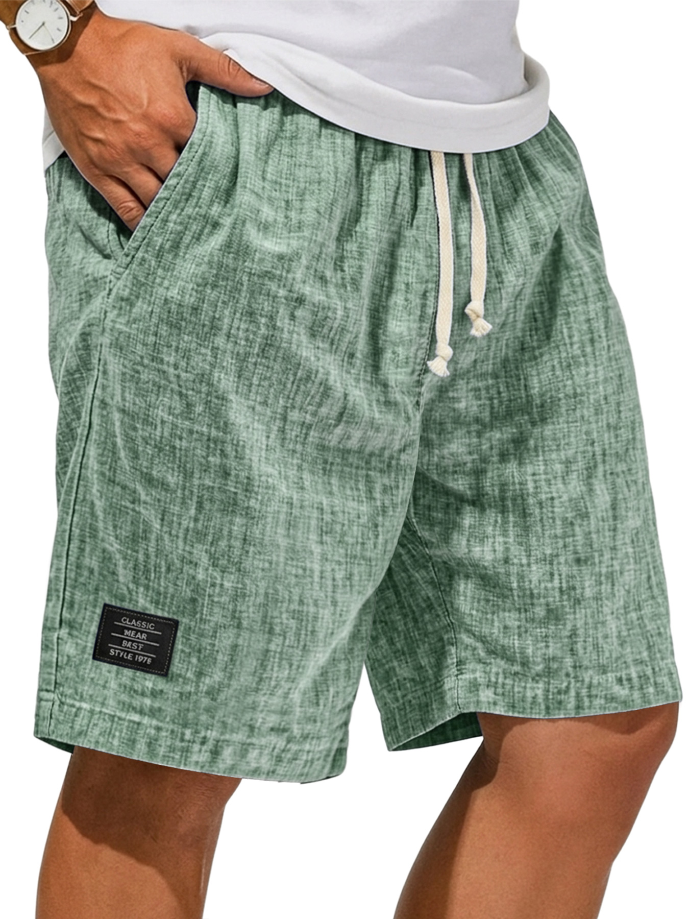 Men's Breathable Linen Casual Loose-Fit Shorts with Embroidered Logo