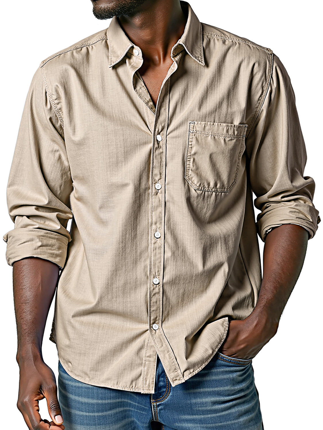 Men's Comfortable Lapel Casual Solid Color Long-sleeved Shirt