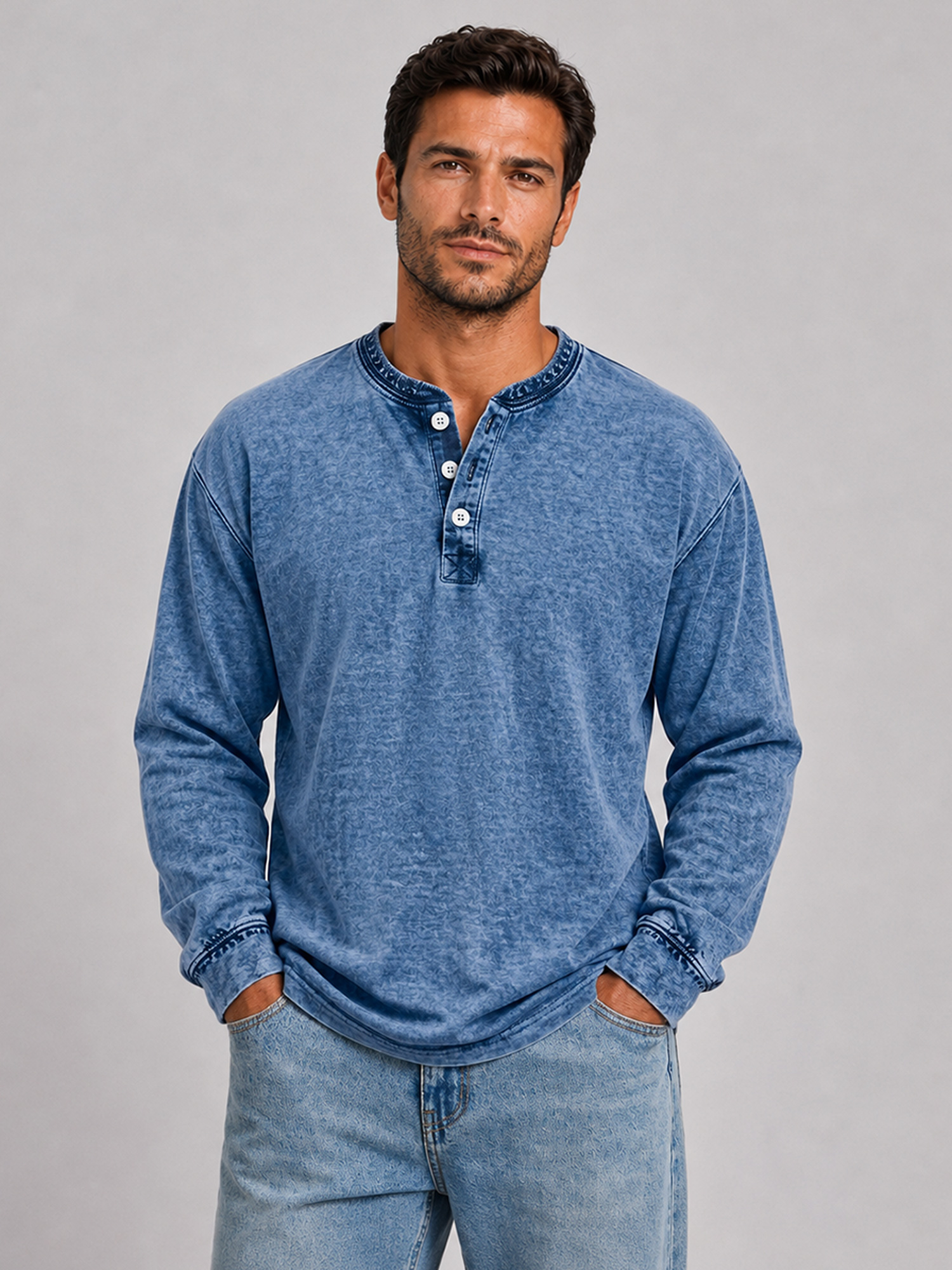 Men's Vintage Comfortable Casual Long-Sleeve Henley Shirt