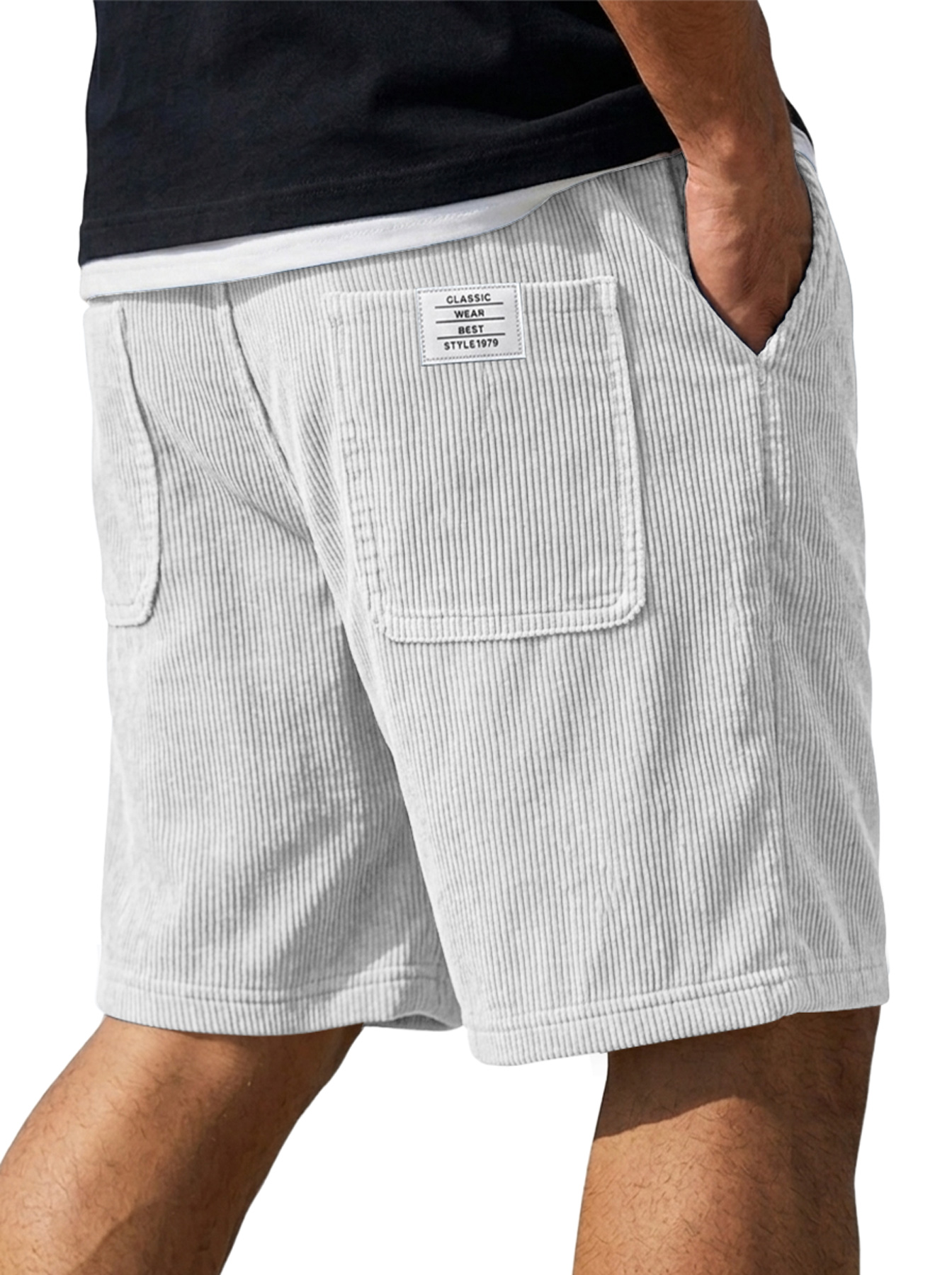 Men's Corduroy Embroidered Logo Casual Loose Shorts