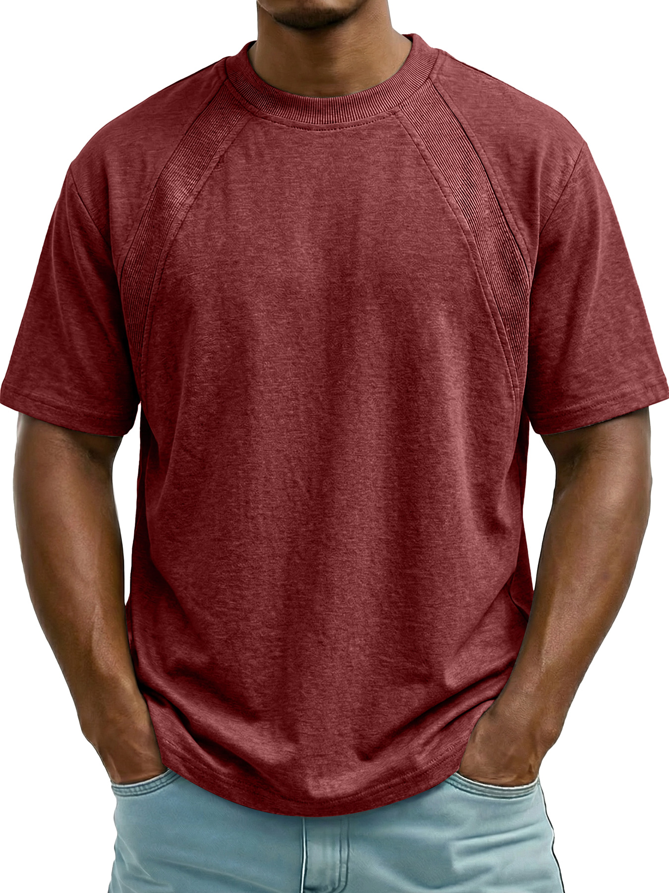 Men's Crew Neck Simple Raglan Design Casual Short Sleeve T-Shirt