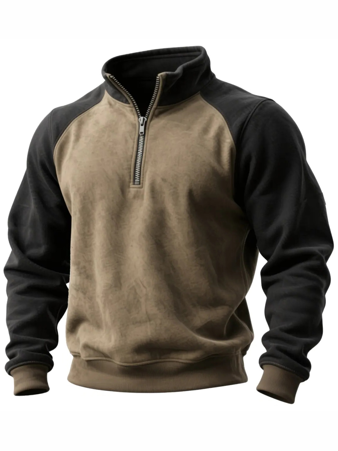 Men's Vintage Distressed Color-block Half-zip Cashmere Sports Sweater