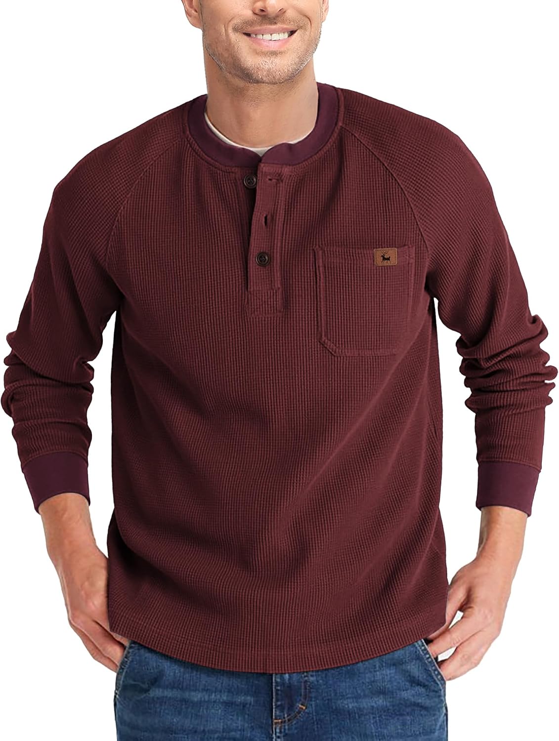  Men's Casual Waffle Thermal Fashion Pullover 3-Button T-Shirt with Pocket