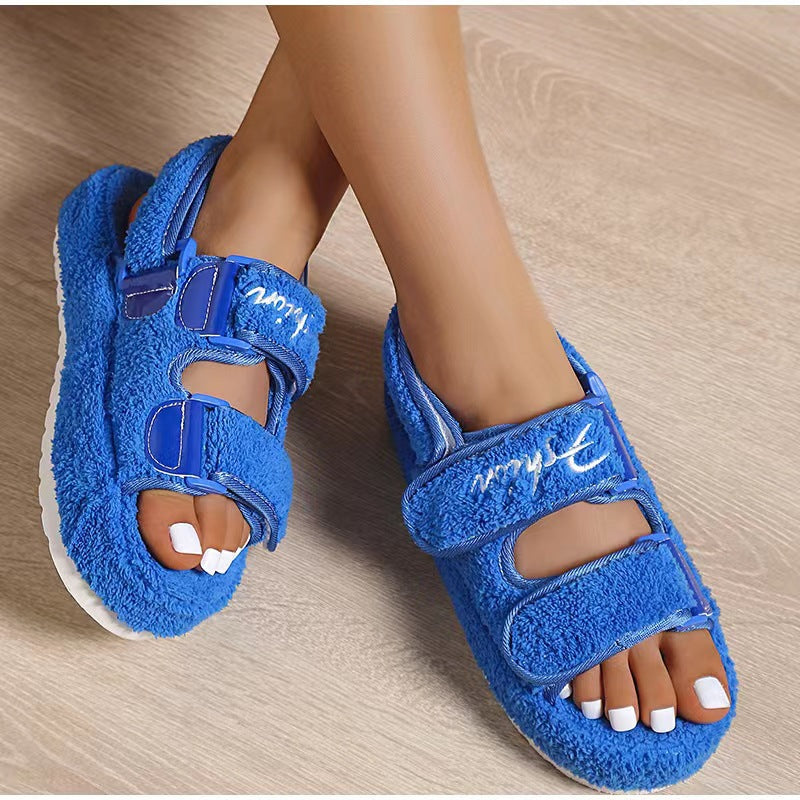 Round Toe Platform Velcro Fleece Thermal Cotton Sandals