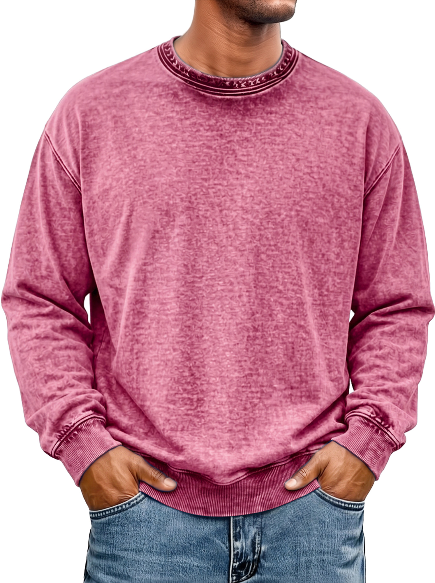 Men's Vintage Crew-Neck Washed-Finish Cotton Sweatshirt