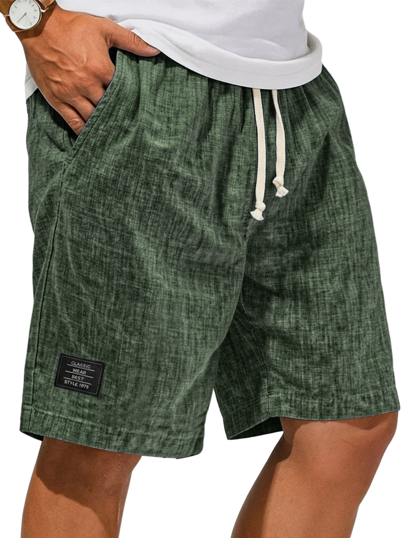 Men's Breathable Linen Casual Loose-Fit Shorts with Embroidered Logo