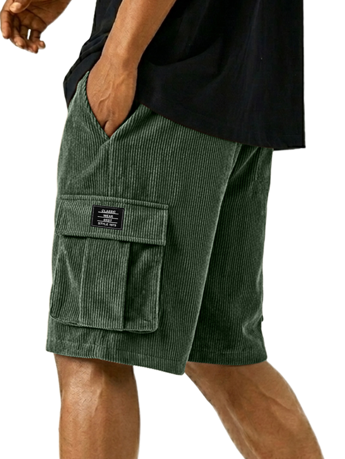 Men's Casual Corduroy Multi-pocket Embroidered Logo Cargo Shorts