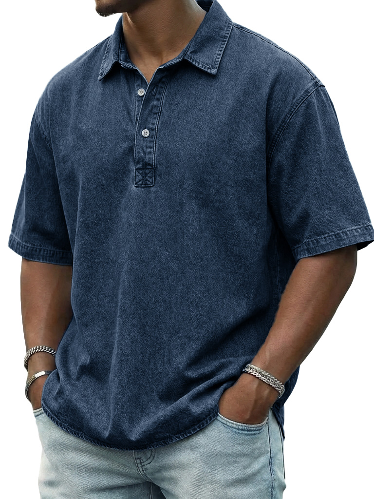 Men's Retro Distressed Collared Short-Sleeve Polo Shirt