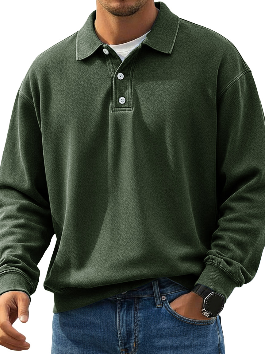  Men's Stylish Retro Lapel Long-sleeved Polo Shirt