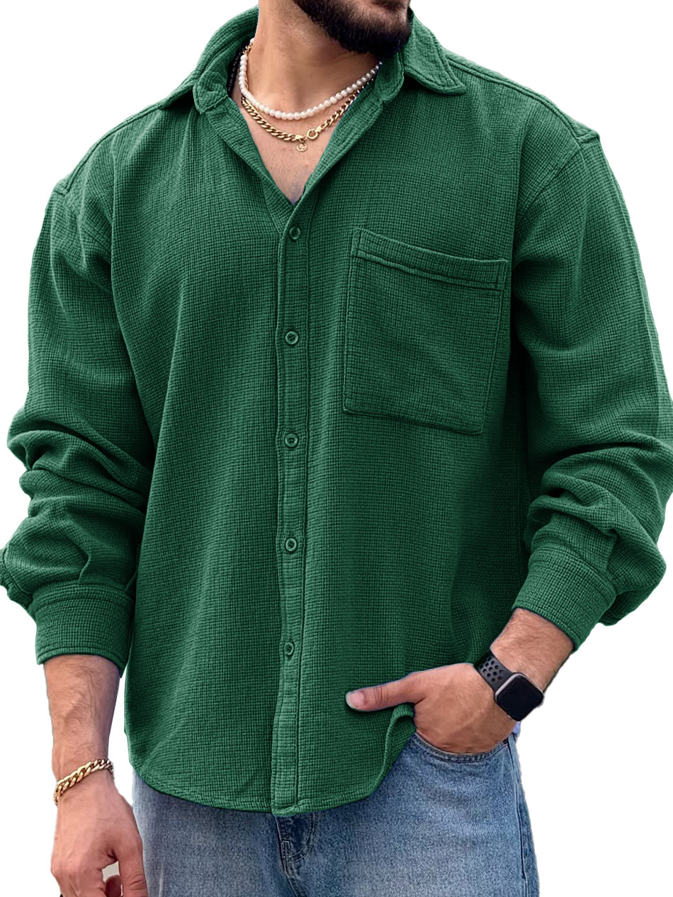 Men's Fashionable Casual Long-Sleeved Shirt with Turn-Down Collar and Pockets