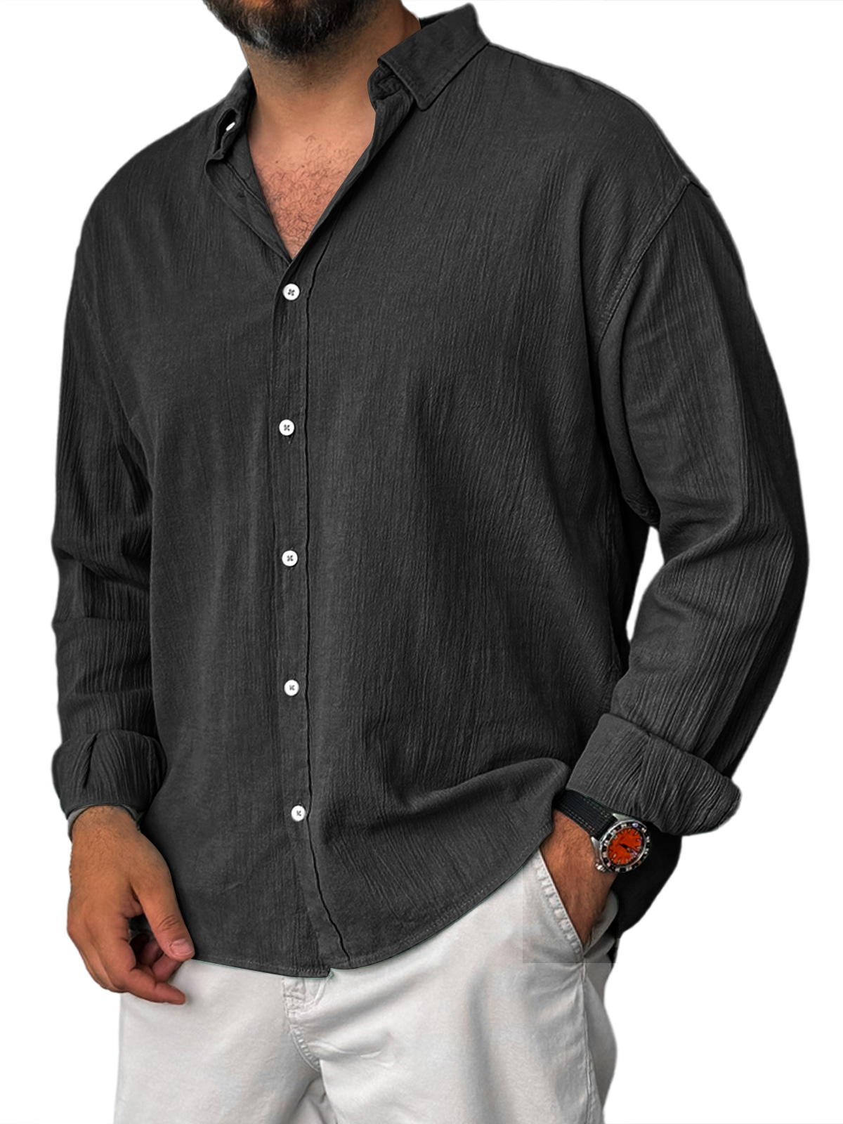 Men's Casual Lapel Loose And Comfortable Long Sleeve Shirt