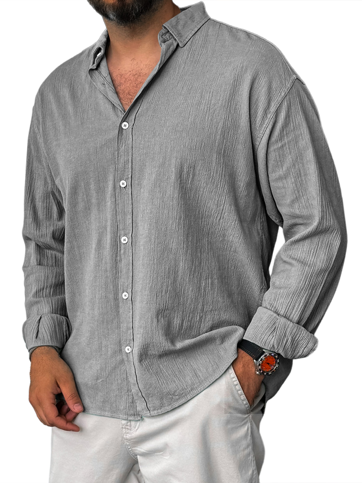 Men's Casual Lapel Loose And Comfortable Long Sleeve Shirt