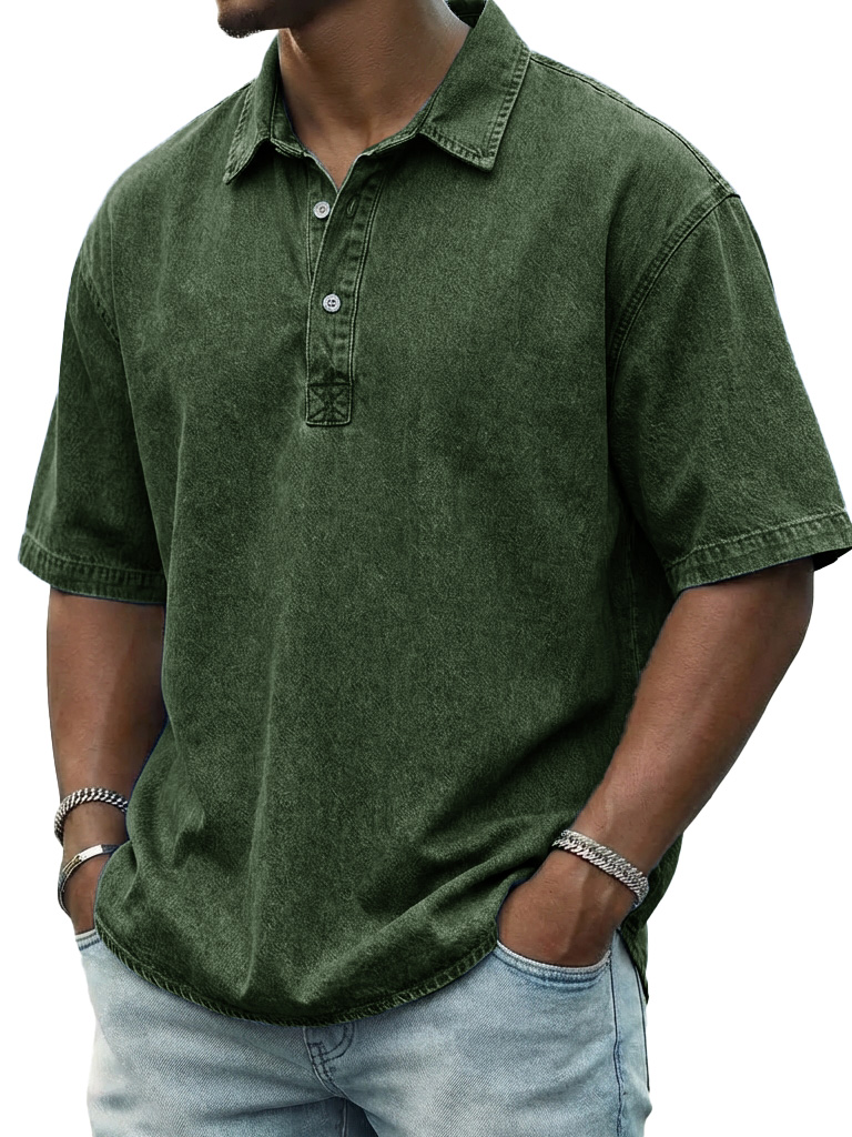 Men's Retro Distressed Collared Short-Sleeve Polo Shirt