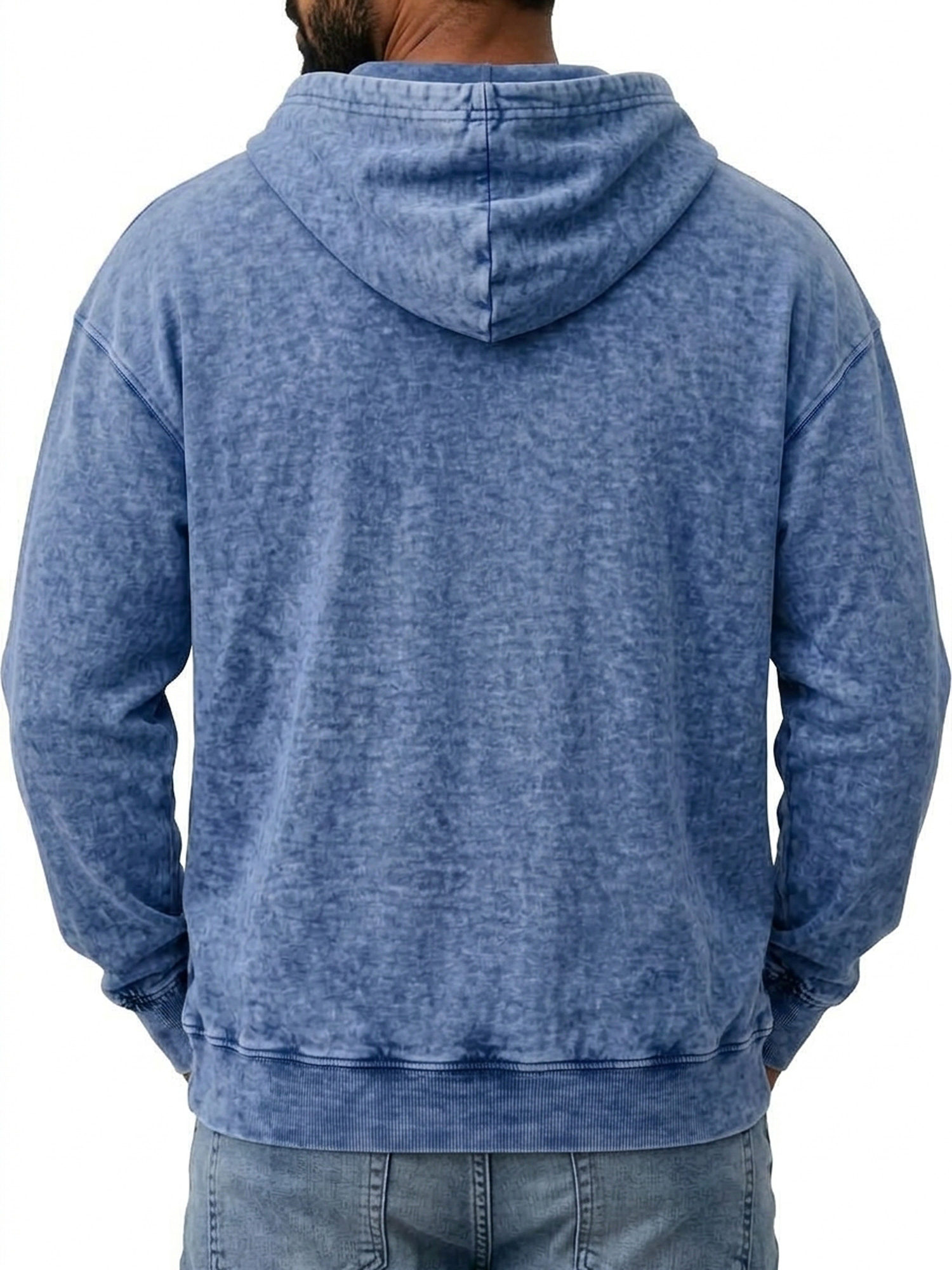 Men's Washed Cotton Hooded Sweatshirt with Pockets and Distressed Finish