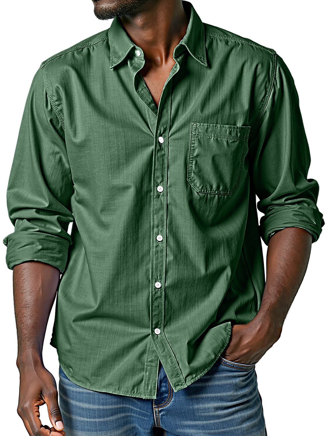 Men's Comfortable Lapel Casual Solid Color Long-sleeved Shirt