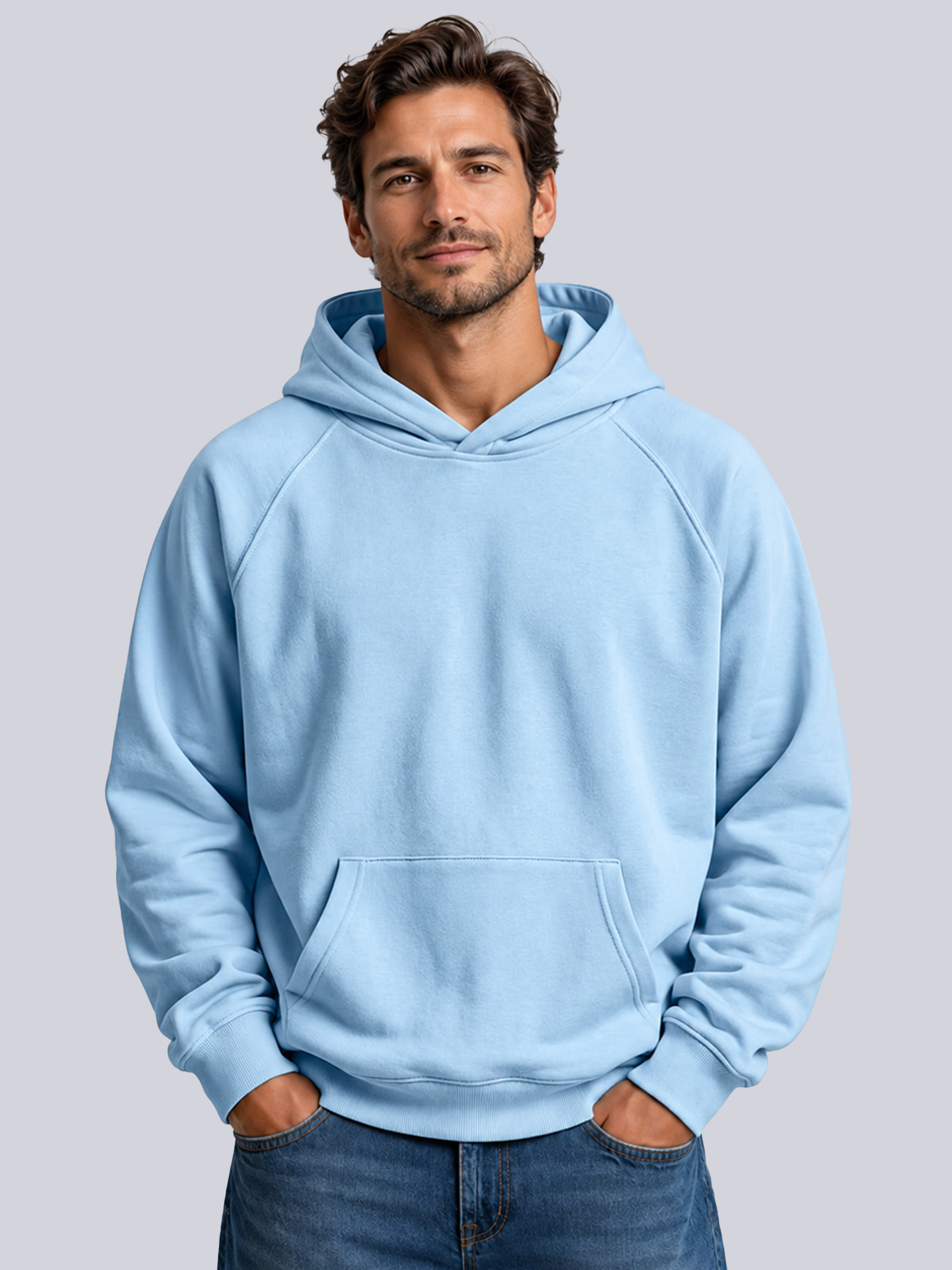 Men's Raglan-Sleeve Hooded Sweatshirt with Pockets