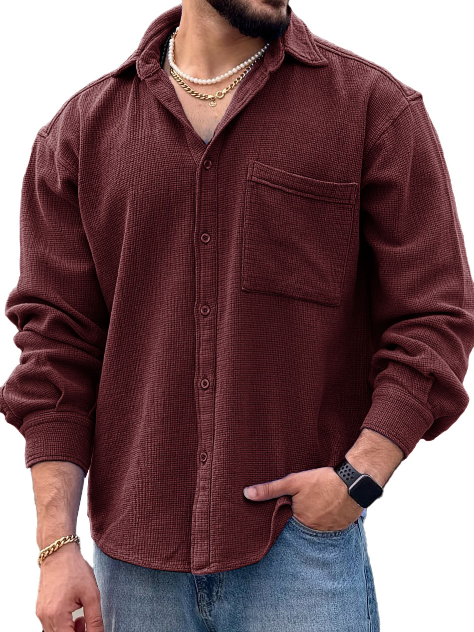 Men's Fashionable Casual Long-Sleeved Shirt with Turn-Down Collar and Pockets