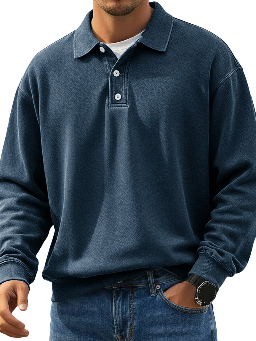  Men's Stylish Retro Lapel Long-sleeved Polo Shirt