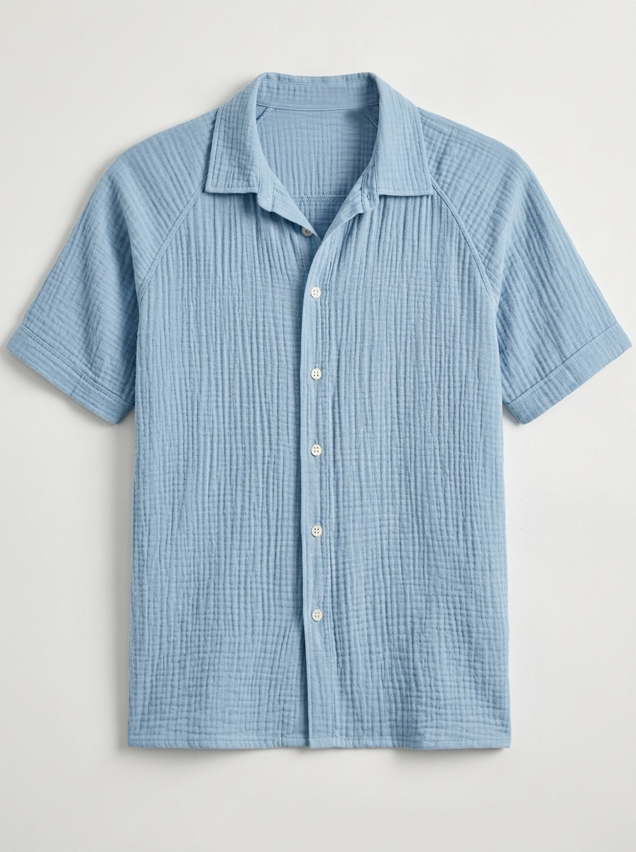 Men's Casual Raglan Solid Color Comfortable Short-Sleeve Shirt