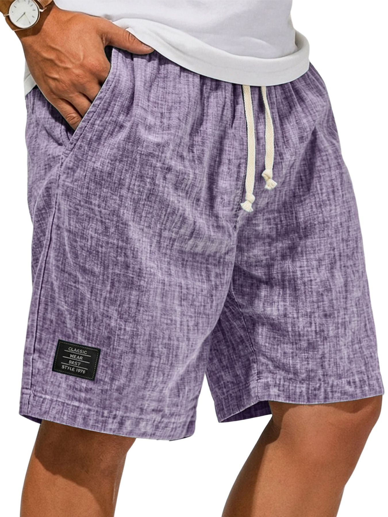 Men's Breathable Linen Casual Loose-Fit Shorts with Embroidered Logo