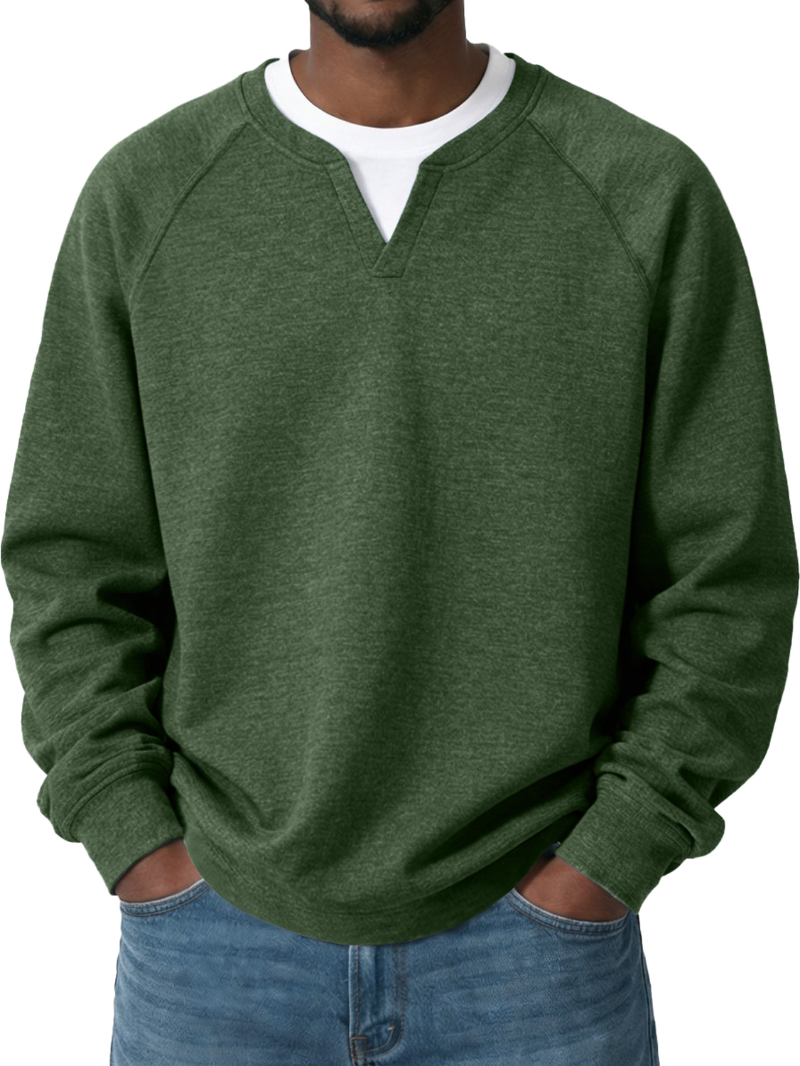 Men's Everyday Casual Comfortable Long-sleeved T-shirt With A Faux Two-piece Design And Raglan Sleeves