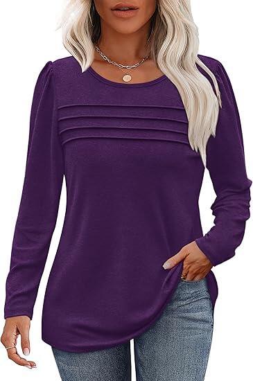 Women's Long Sleeve Pleated Tunic Top