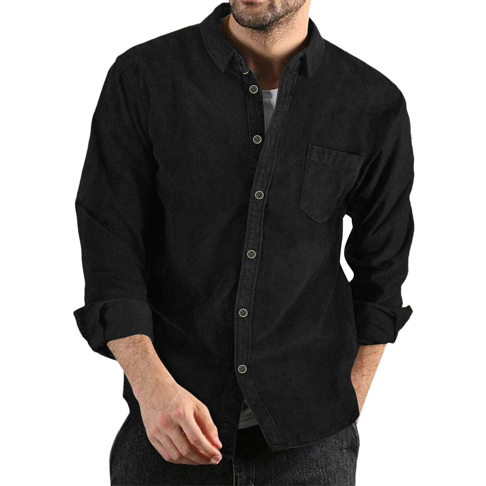 Men's Elegant Cord Shirt with Practical Chest Pocket Mune
