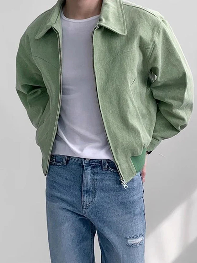 Men's Vintage Lapel Zip-Pocket Bomber Jacket