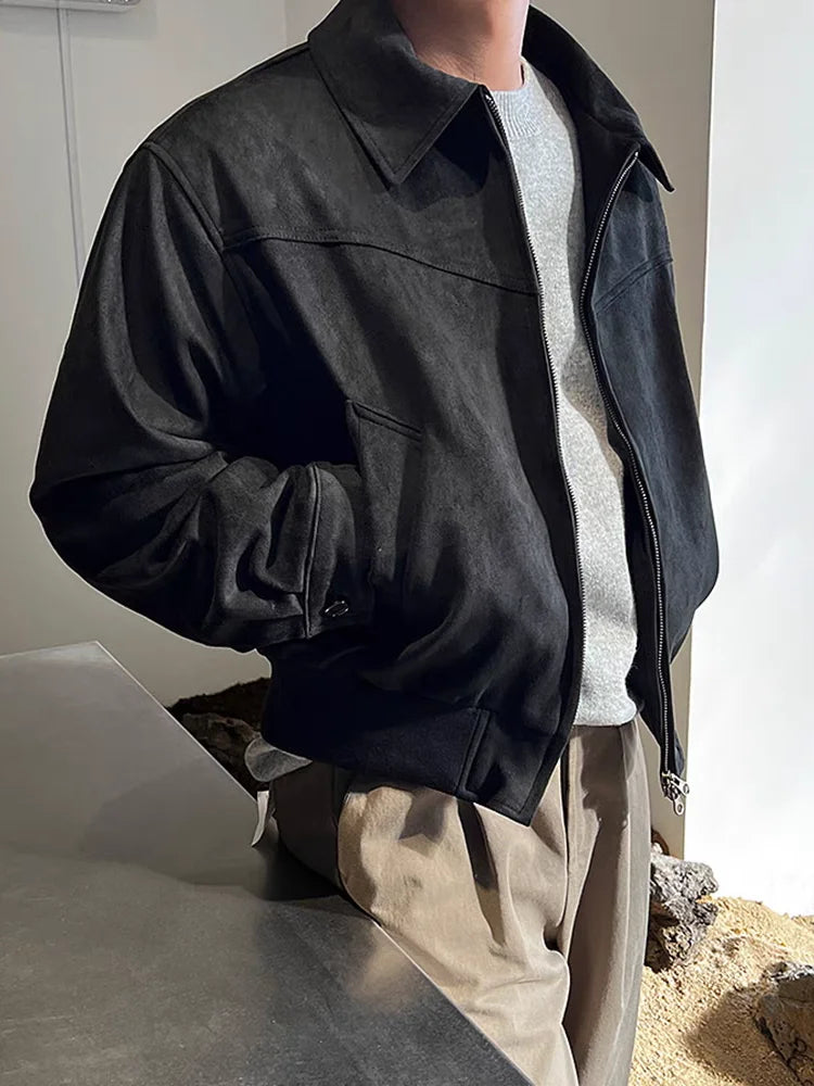Men's Vintage Lapel Zip-Pocket Bomber Jacket