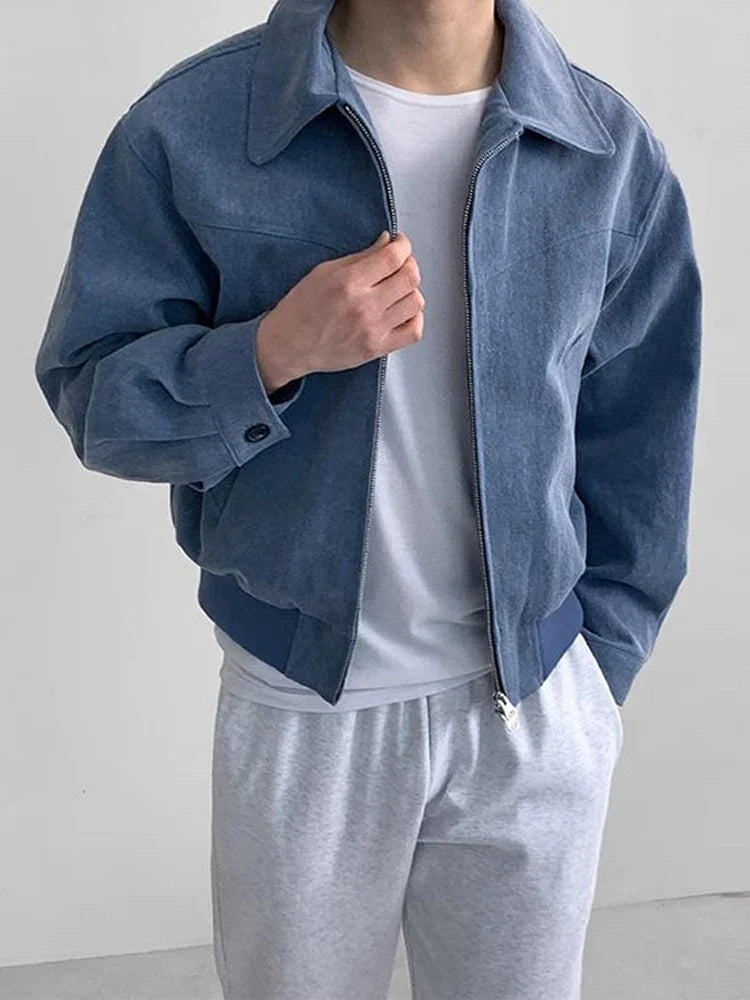 Men's Vintage Lapel Zip-Pocket Bomber Jacket