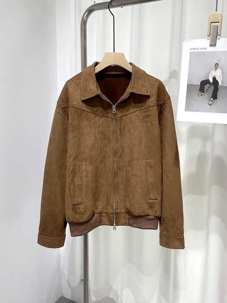 Men's Vintage Lapel Zip-Pocket Bomber Jacket