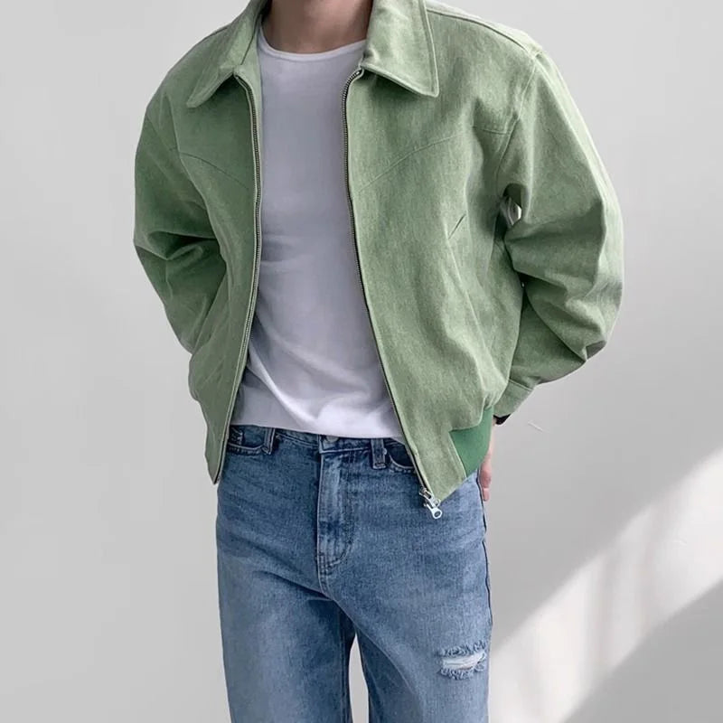 Men's Vintage Lapel Zip-Pocket Bomber Jacket