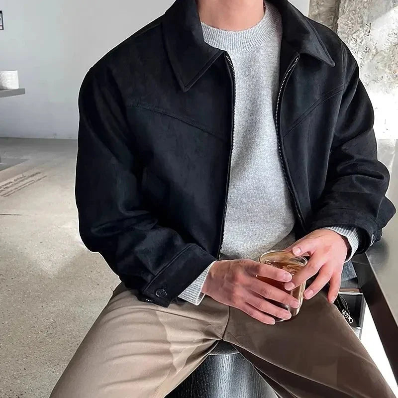 Men's Vintage Lapel Zip-Pocket Bomber Jacket