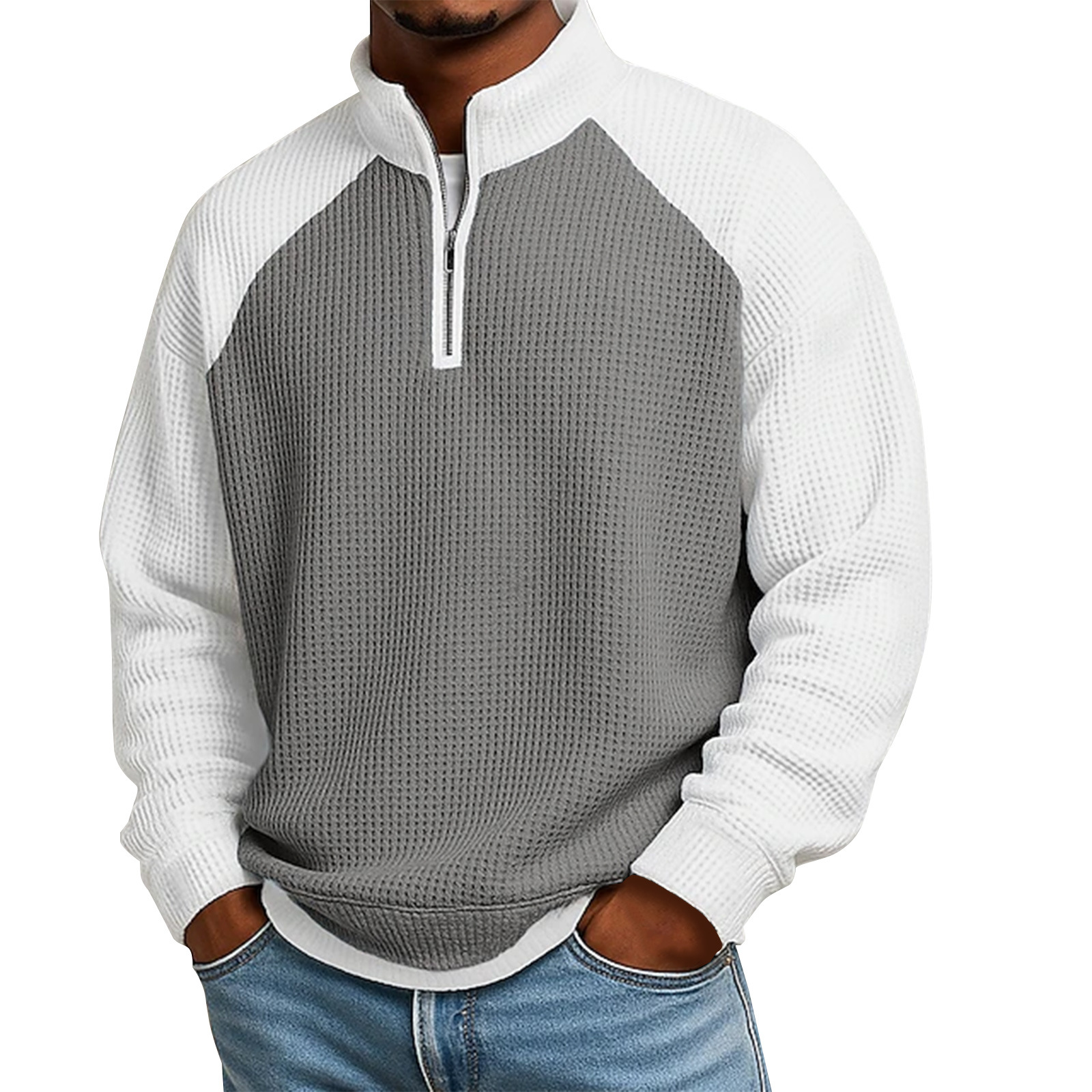 Men's Minimalist Color-Block Stand-Collar Waffle-Knit Sweatshirt (Viral Hit)