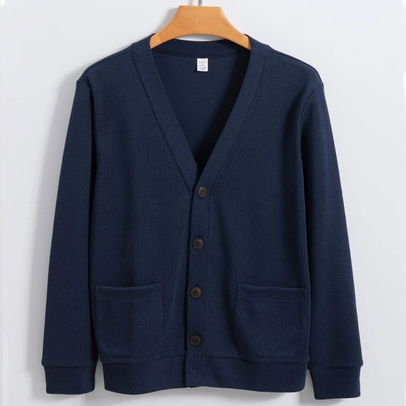 Men's V-Neck Long-Staple Cotton Loose-Fit Knit Cardigan