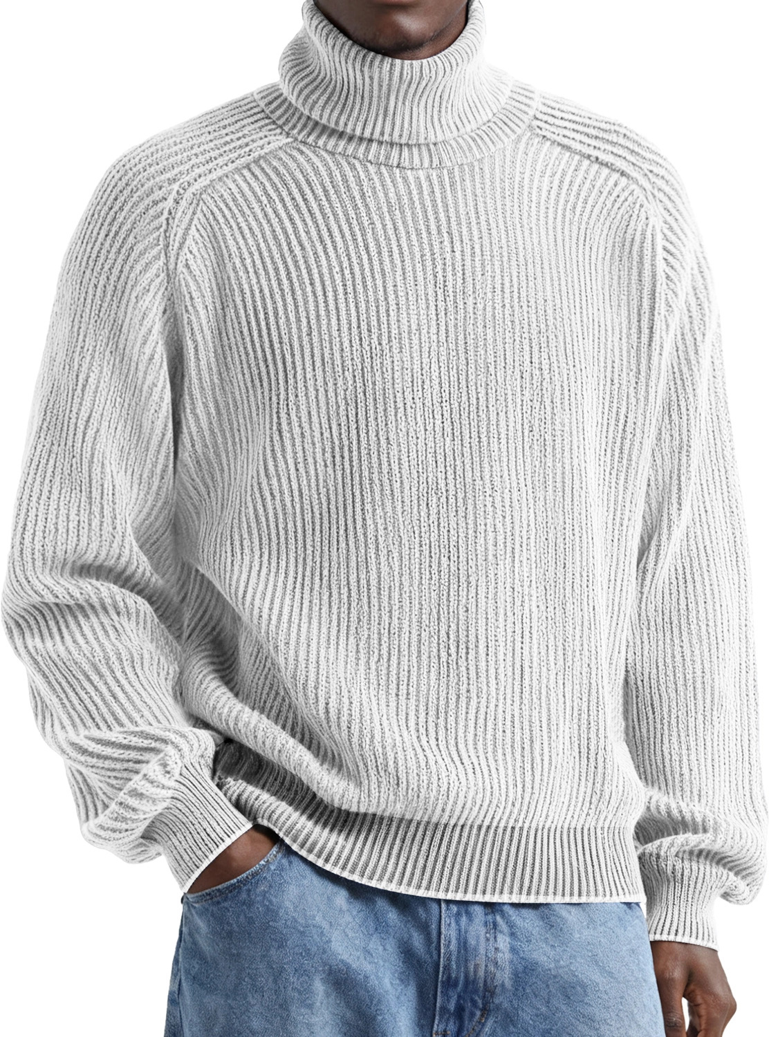 Men's solid color turtleneck corduroy long-sleeved retro-style warm top