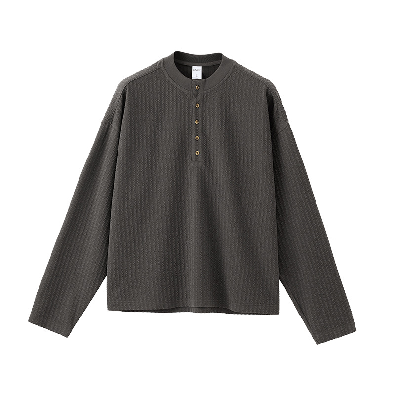 Men's Old Money Style Henry Collar Long-Sleeve Casual Solid Color Sweater