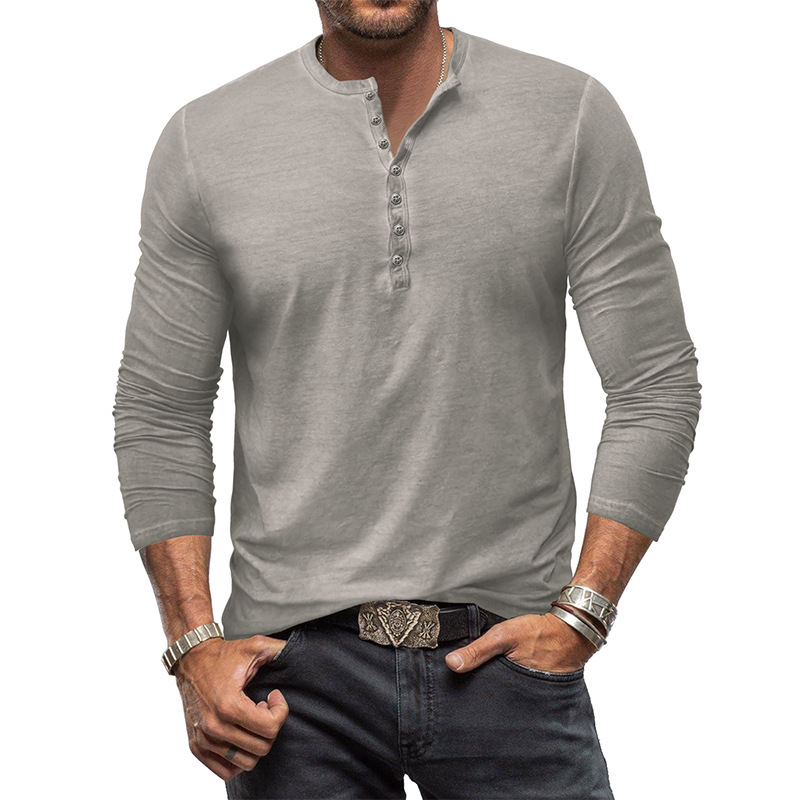 Men's tie-dye Henley button-up slim-fit vintage long-sleeved T-shirt