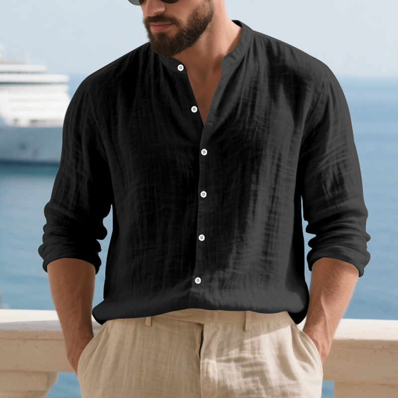Men's stand-up collar casual loose linen shirt