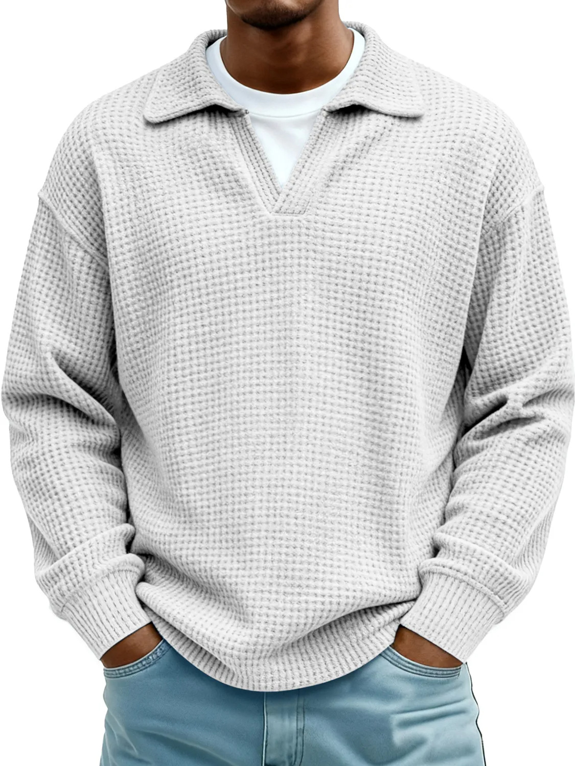 Men's Loose and Comfortable Waffle Knit Polo Shirt