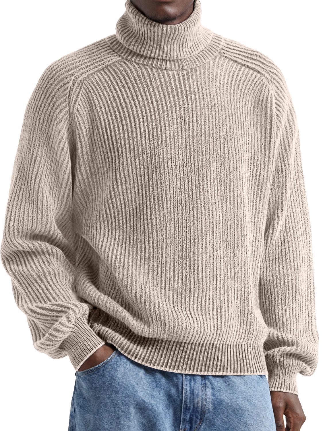 Men's solid color turtleneck corduroy long-sleeved retro-style warm top