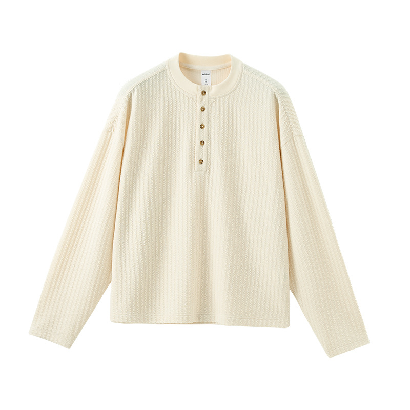 Men's Old Money Style Henry Collar Long-Sleeve Casual Solid Color Sweater