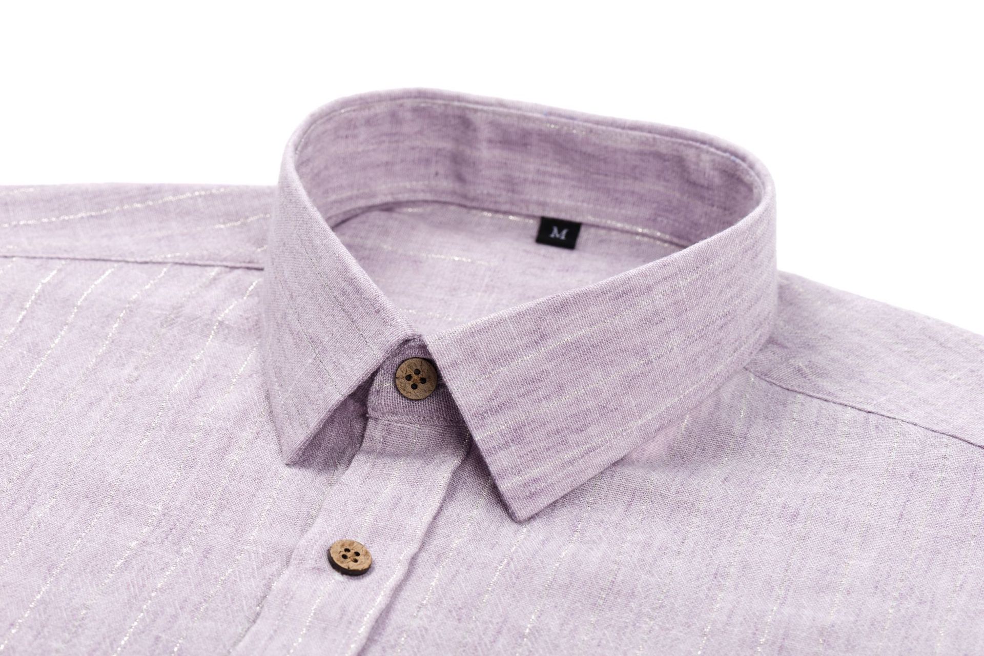 Men’s Linen Long-Sleeve Casual Shirt with Vintage Gold Pinstripes