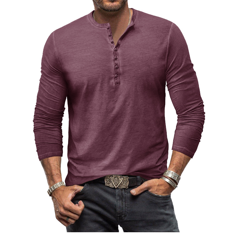 Men's tie-dye Henley button-up slim-fit vintage long-sleeved T-shirt