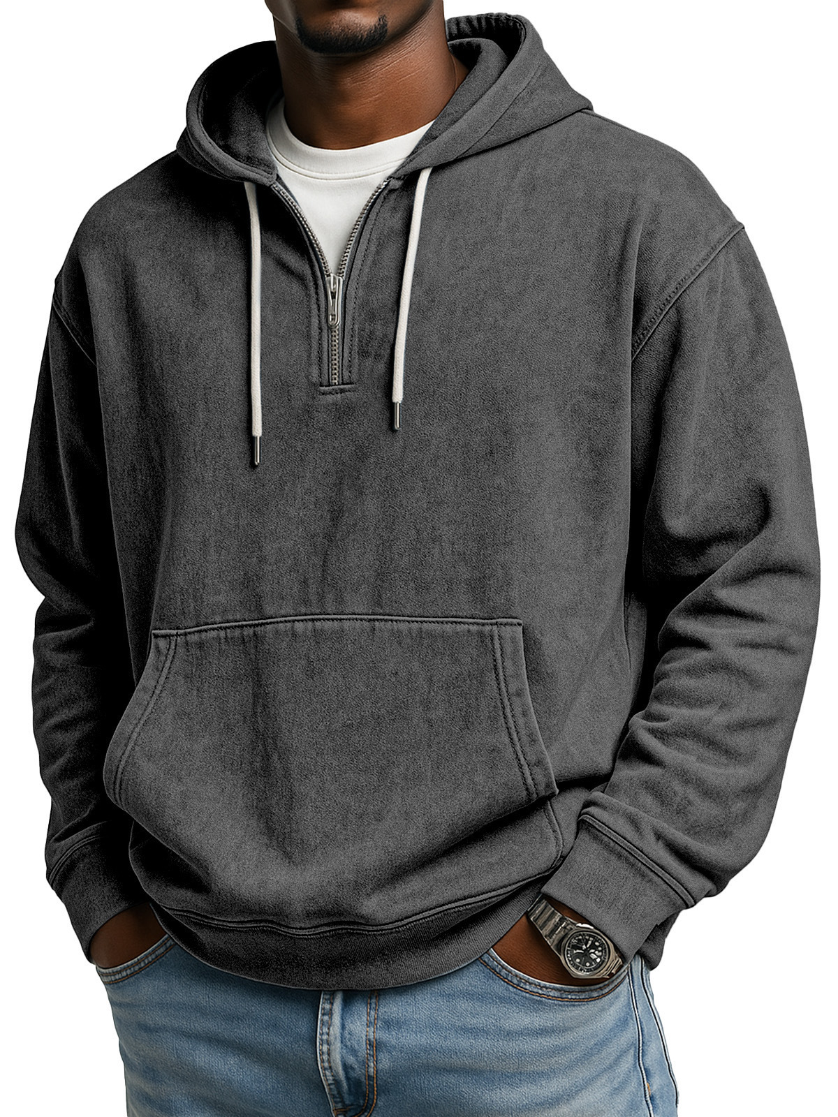 Men's simple and comfortable hooded half-zip sweatshirt