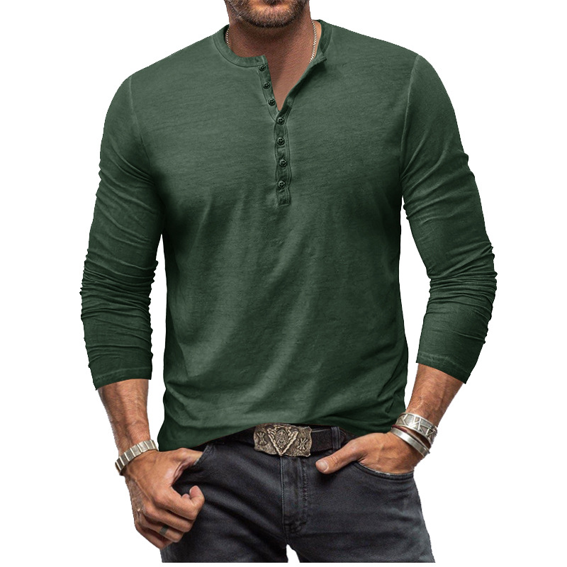 Men's tie-dye Henley button-up slim-fit vintage long-sleeved T-shirt