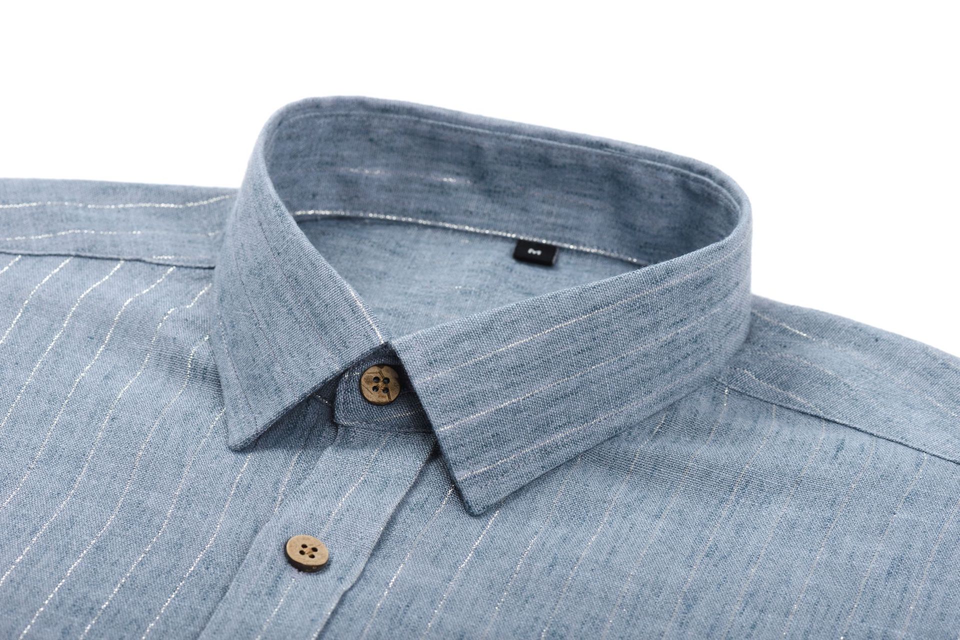 Men’s Linen Long-Sleeve Casual Shirt with Vintage Gold Pinstripes