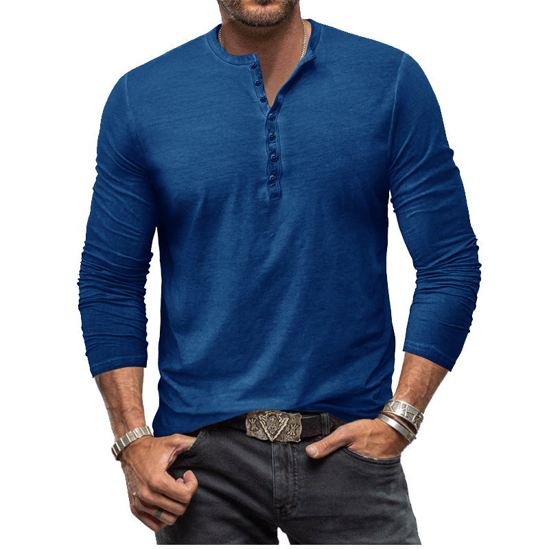 Men's tie-dye Henley button-up slim-fit vintage long-sleeved T-shirt