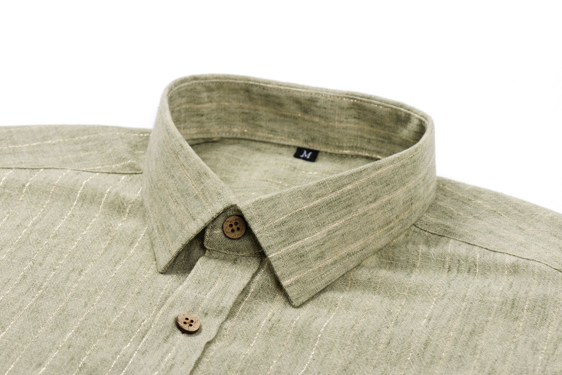 Men’s Linen Long-Sleeve Casual Shirt with Vintage Gold Pinstripes