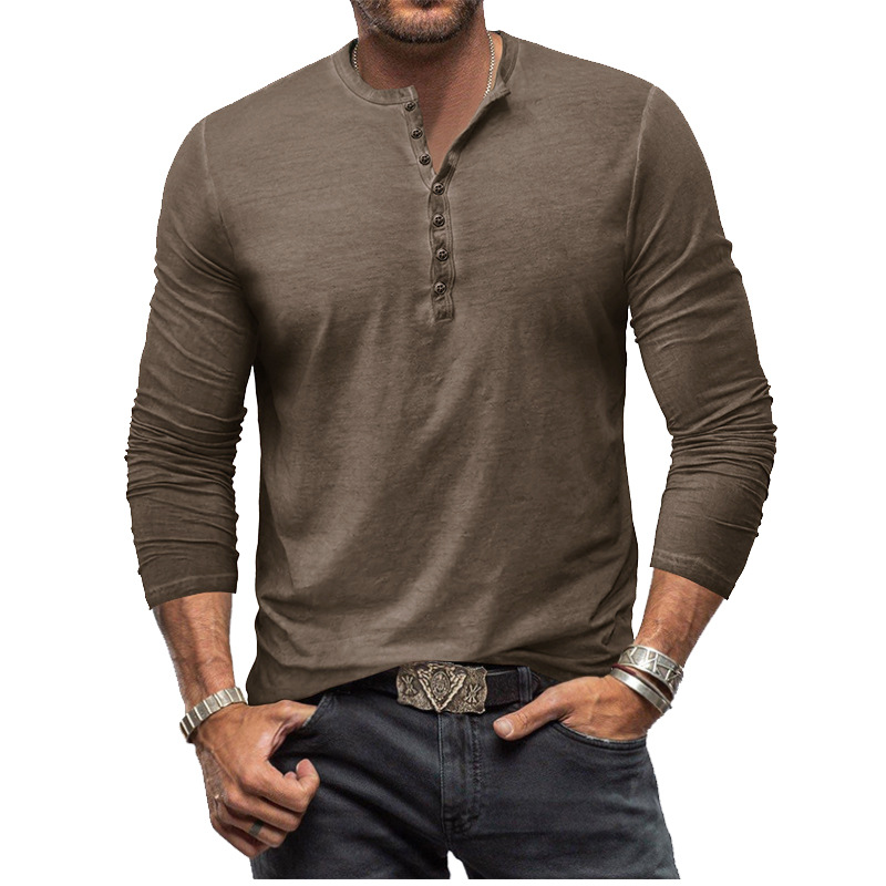 Men's tie-dye Henley button-up slim-fit vintage long-sleeved T-shirt